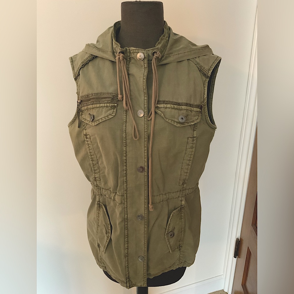 Anthropologie Marrakech Olive Army Green Cotton Zipper Vest Jacket Size Small